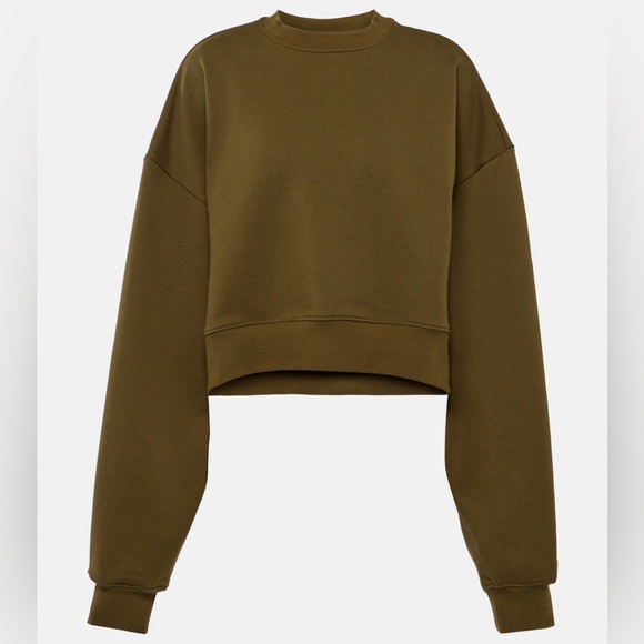 Hailey Bieber Wardrobe NYC Olive Green Cropped Sweatshirt - Picture 10 of 13
